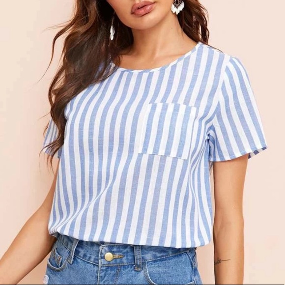 SHEIN Tops - 46. NEW| SHEIN Women’s Striped Nautical Back Button Blouse